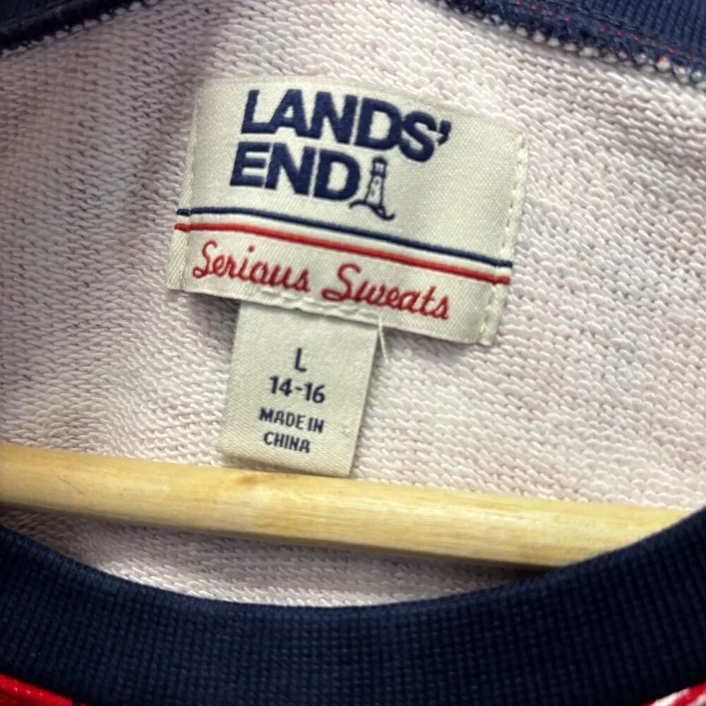 Lands End Serious Sweats Sweatshirt Womens Large Red Green Plaid Holiday Casual - Picture 6 of 14